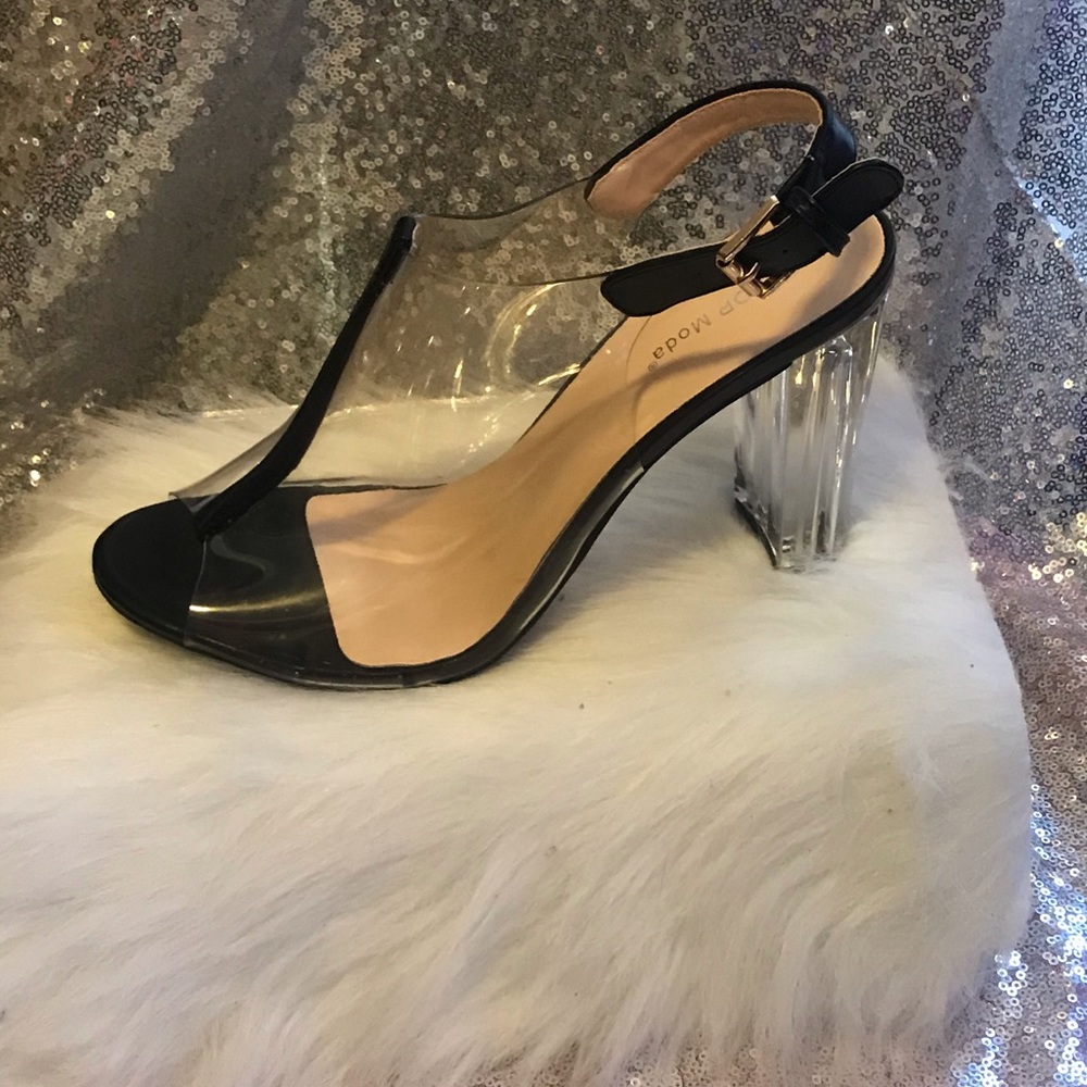 Clear chunky heel sandals